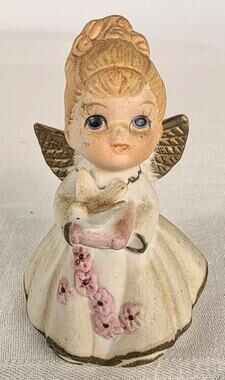 Vintage UCGC Angel with Bird Figurine 3 1/2" Tall Ceramic Celestial Aesthetic